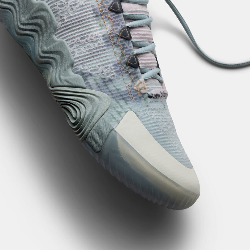 Close up of the toe of the basketball shoe.